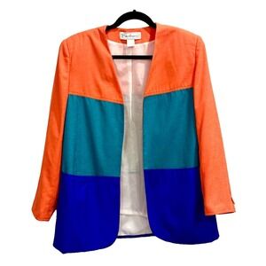 VTG Patchington Neon 80's Colorblock Blazer Jacket Size 6 Shoulder Pads Artsy